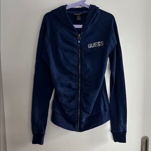 Like new Guess Dark Blue Hoodie with gemstones